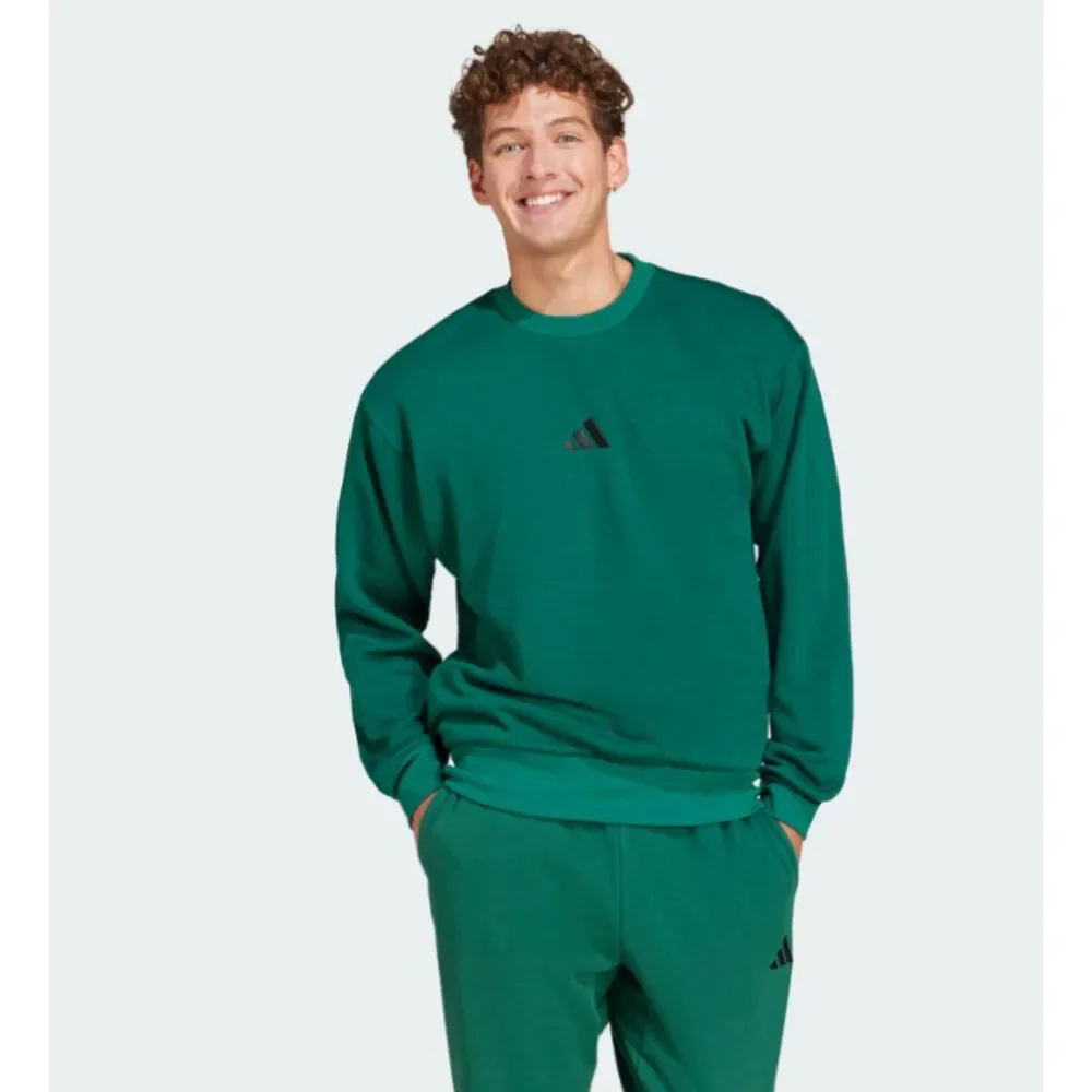 NWT Adidas Essentials Feel Cozy Sweatshirt Large Green Fleece Crewneck Pullover